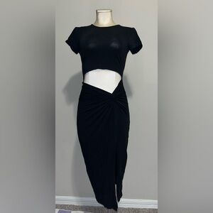 Windsor TShirt Black midi dress with cutout ruched front detail and slit